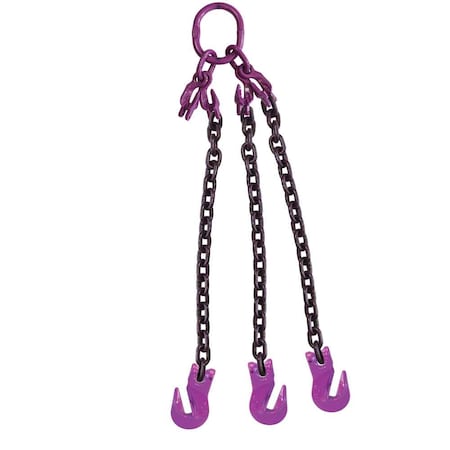 1/2 X 10' - Adjustable 3 Leg Chain Sling W/ Grab Hooks - Grade 100